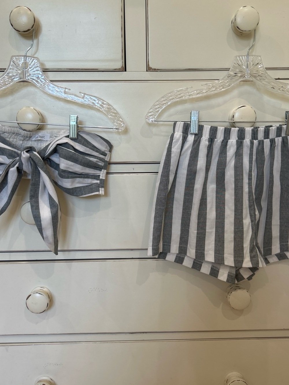 Market Striped Gray & White Strapless Top and Shorts Set